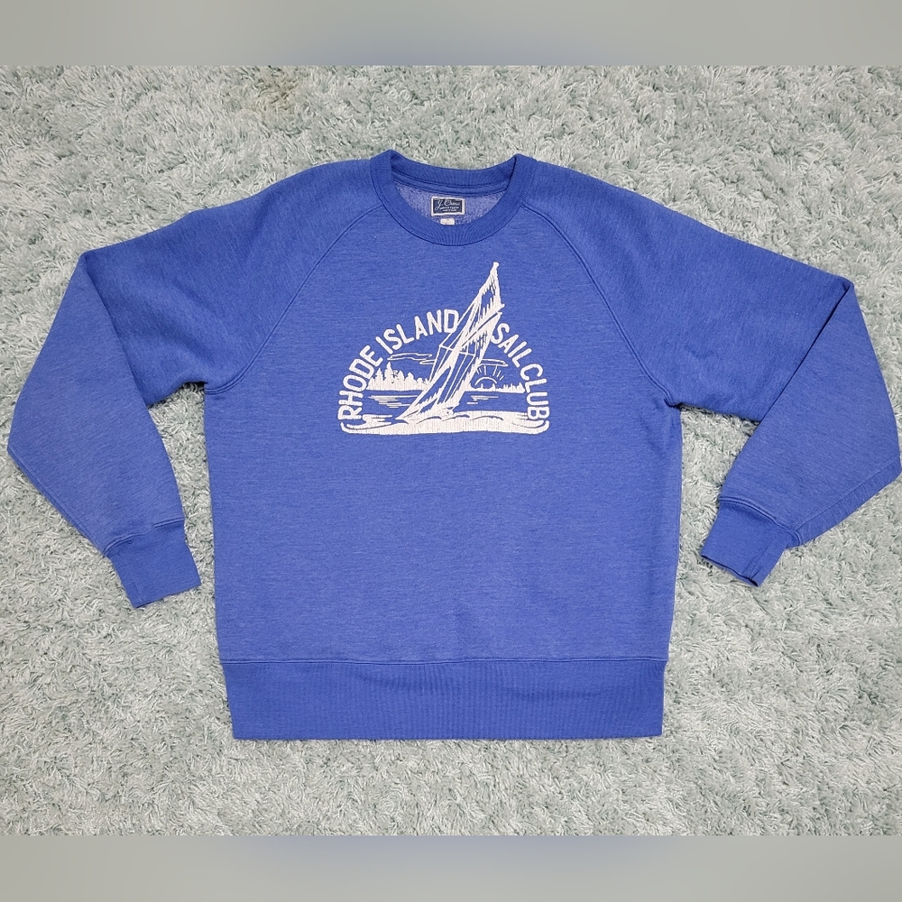 J. Crew Blue and White Crewneck Sweater with Ribbed Details